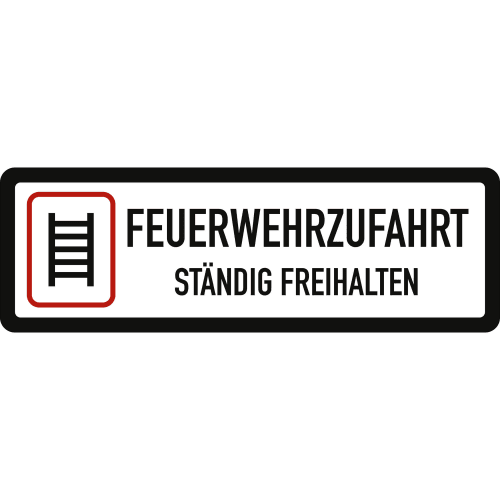 Feuerwehrzufahrt Schild mit Text ständig freihalten und Symbol einer Leiter, Variante I