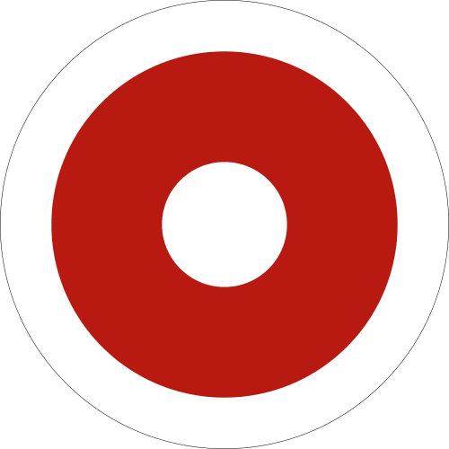 Orientierungsschild zur Brandschutzbeschilderung mit rotem Kreis auf weißem Hintergrund