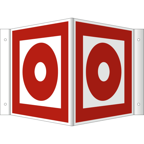 Nasen- und Winkelschild für manuellen Brandmelder mit rotem Kreis auf weißem Grund nach BGV A8 F 08