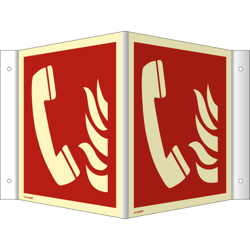 Nasen-Winkelschild Brandmeldetelefon mit ISO 7010 Symbol in Rot und Beige