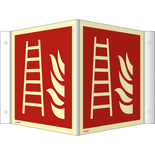 Nasen-Winkelschild Feuerleiter mit ISO 7010 Symbol in Rot und Beige