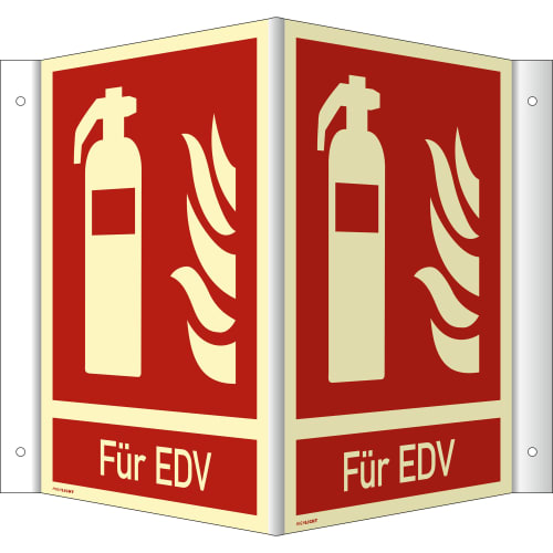 Nasen-Winkelschild Feuerlöscher für EDV mit ISO 7010 Symbol in Rot und Weiß