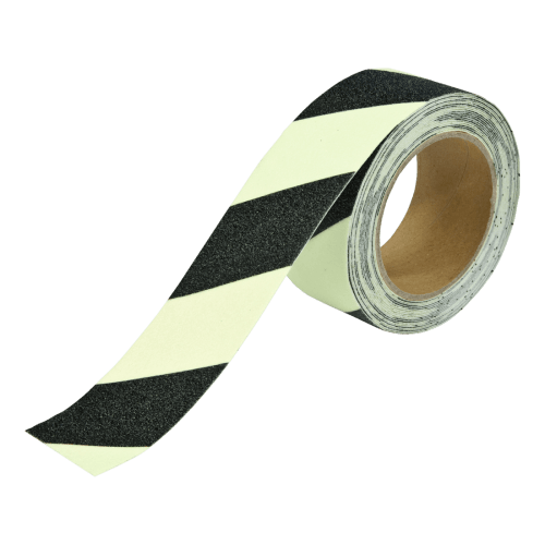 Antirutschbelag Typ UNIVERSAL schwarz mit langnachleuchtender Warnmarkierung auf Rolle, selbstklebend