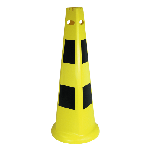 Warnkegel gelb mit schwarzen Streifen aus Kunststoff