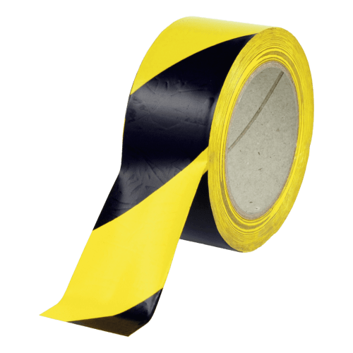 Warnmarkierung Bodenmarkierungsband aus PVC-Folie in gelb und schwarz, linksweisend, auf Rolle