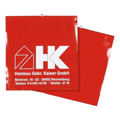 Rote Warnflaggen nach StVO für überhängende Lasten mit individuellem Druck von Holzbau Gebr. Kaiser GmbH