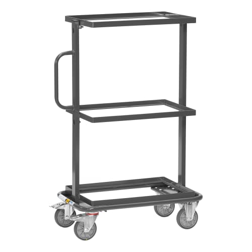 FETRA ESD-Beistellwagen mit 3 Etagen und 200 kg Tragkraft, schwarzer Metallwagen mit Griff und Rollen