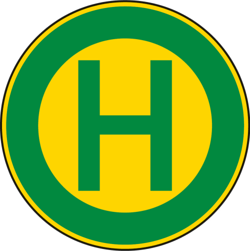 Haltestelle Verkehrsschild VZ 224 grün-gelbes rundes Schild mit H Symbol