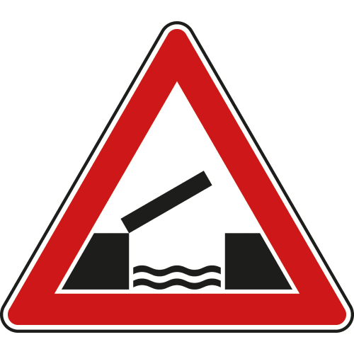 Verkehrsschild Bewegliche Brücke mit rotem Dreieck und schwarzer Brückensymbolik