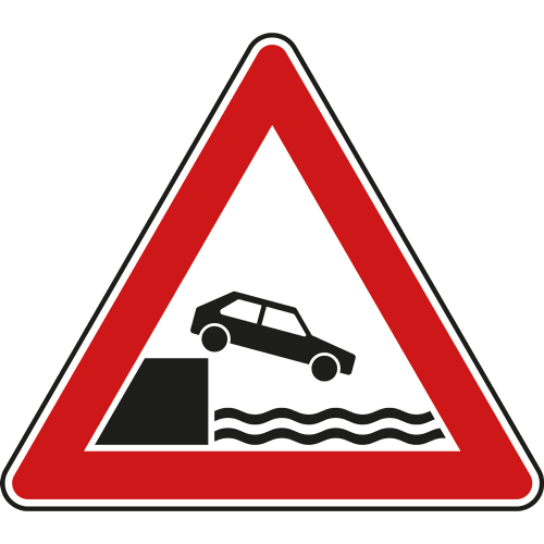 Verkehrsschild VZ 101-53 Ufer mit Auto vor Wasser