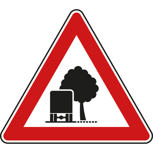 Verkehrsschild Warnung vor unzureichendem Lichtraumprofil mit LKW und Baum Symbol