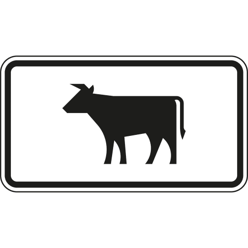 Verkehrsschild Viehtrieb VZ 1010-55 mit schwarzer Kuh auf weißem Hintergrund