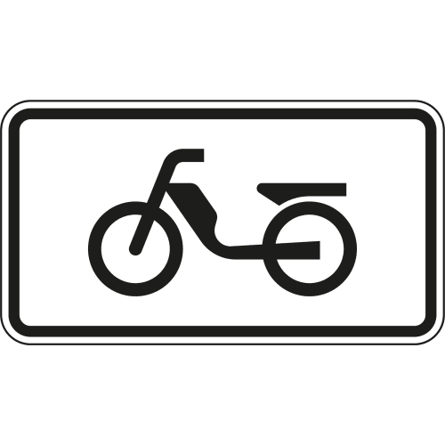 Verkehrsschild VZ 1010-63 mit Symbol eines Mofas in schwarz-weiß