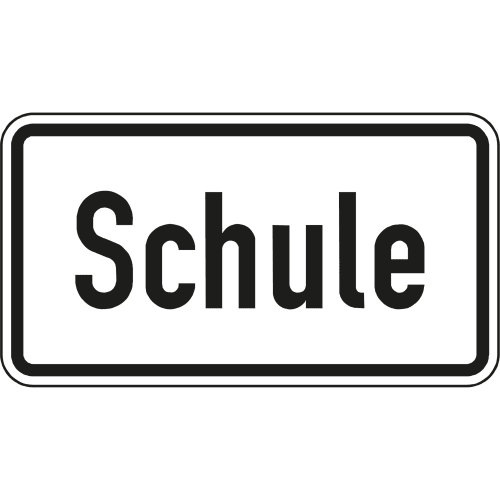 Verkehrsschild Schule VZ 1012-50 weißes rechteckiges Schild mit schwarzem Rand und schwarzer Aufschrift Schule