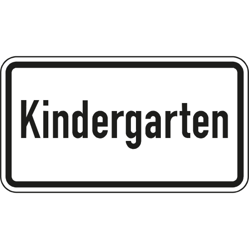 Verkehrsschild Kindergarten rechteckig mit schwarzem Rand und schwarzer Schrift