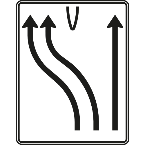 Verkehrszeichen Überleitungstafel mit 2 Streifen nach links und 1 Streifen geradeaus, VZ 501-18