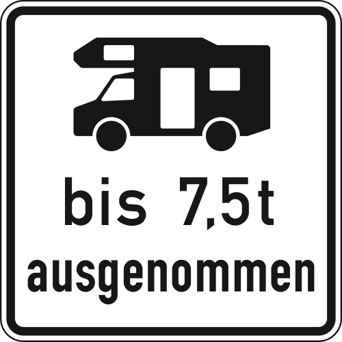 Verkehrsschild Wohnmobile mit einer zulässigen Gesamtmasse bis 7,5t ausgenommen