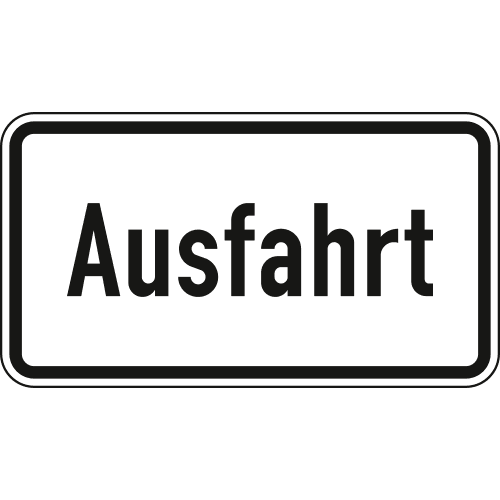 Verkehrsschild Ausfahrt VZ 1007-37 weißes rechteckiges Schild mit schwarzem Rand und schwarzer Aufschrift Ausfahrt