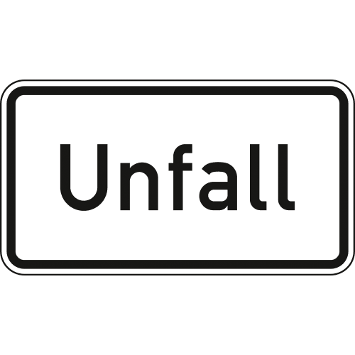 Verkehrsschild Unfall VZ 1007-50 weißes rechteckiges Schild mit schwarzem Rand und schwarzer Aufschrift Unfall