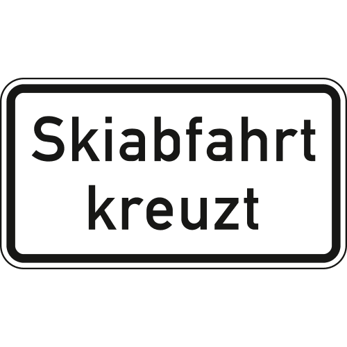 Verkehrsschild Skiabfahrt kreuzt VZ 1007-55 mit schwarzer Schrift auf weißem Hintergrund