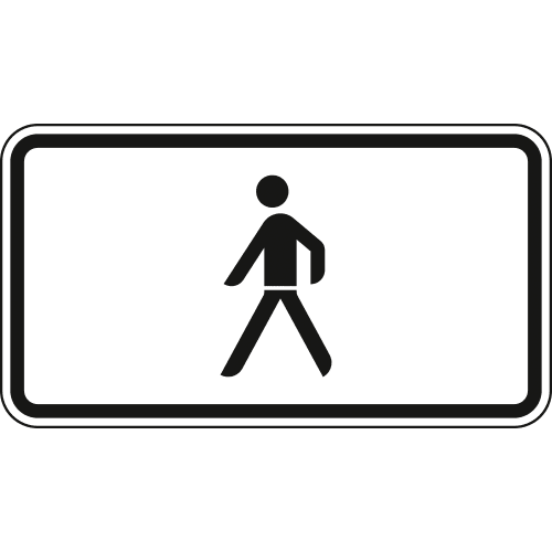 Fußgänger Verkehrsschild VZ 1010-53 mit Symbol eines gehenden Menschen auf weißem Hintergrund