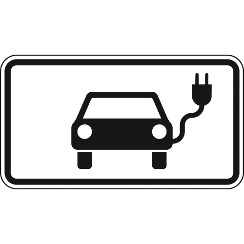 Verkehrsschild für elektrisch betriebene Fahrzeuge mit Symbol eines Autos und einem Ladestecker