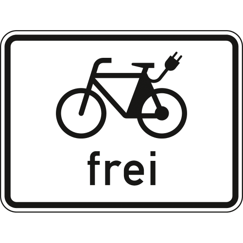 Verkehrsschild E-Bikes frei mit Symbol eines E-Bikes und Text frei
