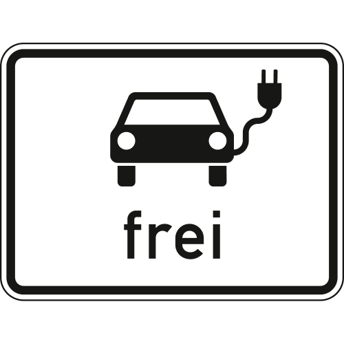 Verkehrsschild elektrisch betriebene Fahrzeuge frei mit Auto und Stecker Symbol
