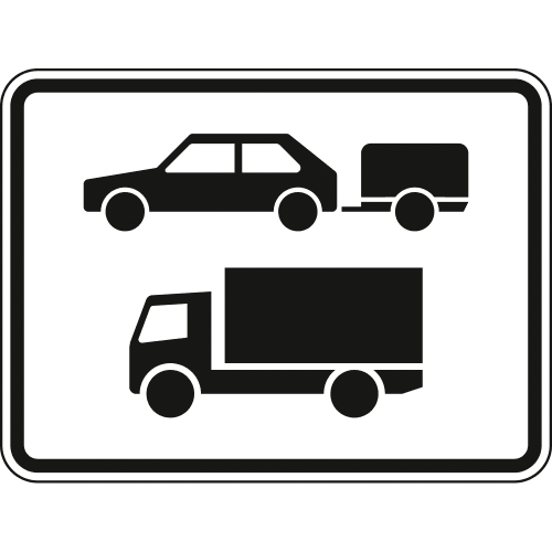 Verkehrsschild Nur Pkw mit Anhänger und Kraftfahrzeuge über 3,5 Tonnen, inklusive Anhänger und Zugmaschinen, ausgenommen Pkw und Kraftomnibusse