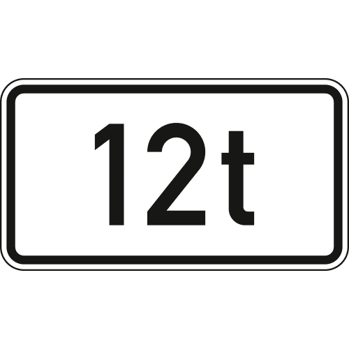 Verkehrsschild Massenangabe 12t VZ 1053-37 weißes rechteckiges Schild mit schwarzem Rand und schwarzer Aufschrift 12t