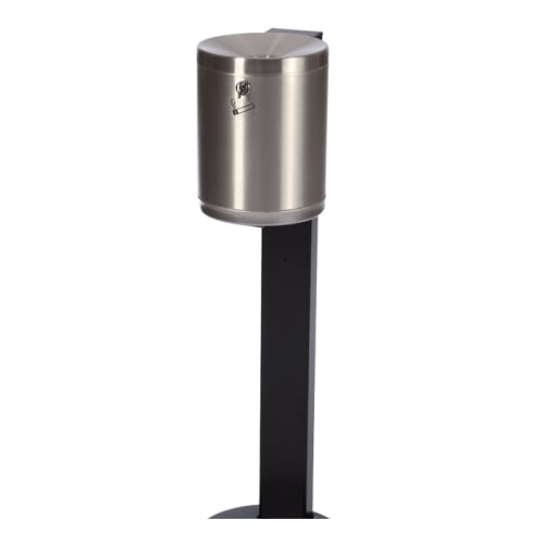 Standascher RONDO MAXI aus Edelstahl mit 6 Liter Inhalt auf schwarzem Ständer