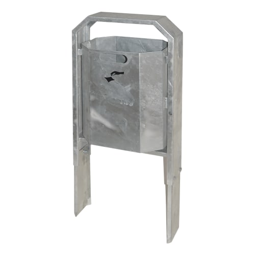 Abfallbehälter CAMPINA aus verzinktem Metall mit 40 Liter Fassungsvermögen und integriertem Rahmen zum Einbetonieren