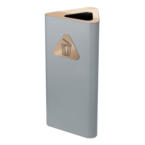 Abfallbehälter PURE mit dreieckiger Öffnung und Inhalt 60 bis 100 Liter in grauer Farbe mit goldfarbenem Deckel