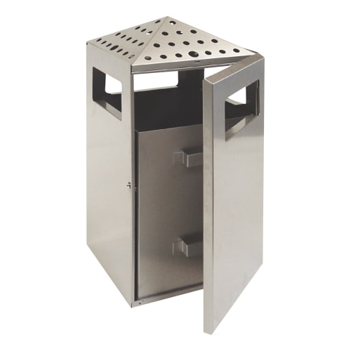Abfalleimer aus Edelstahl mit integriertem Ascher und pyramidenförmigem Deckel, Inhalt 75 Liter