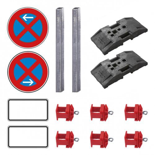 Halte- & Parkverbotszonen Komplett-Set mit absoluten Haltverbotsschildern, Pfosten, Sockeln und Befestigungsmaterial