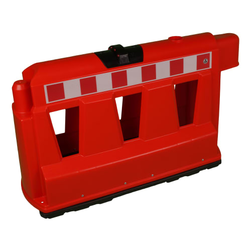 Roter Fahrbahnteiler ohne Sichtzeichen mit reflektierenden weißen und roten Quadraten