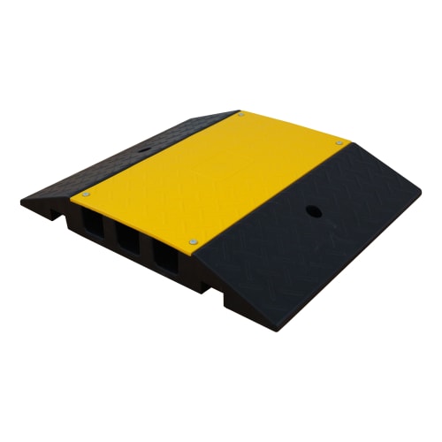 Kabelbrücke RESISTO aus robustem Kunststoff mit gelber Abdeckung und schwarzen Rampen