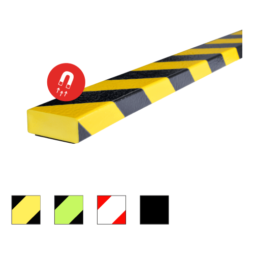 Flächenschutzprofil Knuffi Typ D magnetisch in gelb-schwarzer Warnmarkierung mit rechteckiger Form
