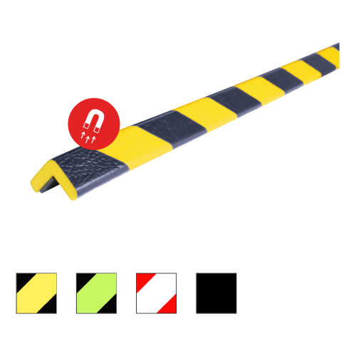 Flächenschutzprofil Knuffi Typ E magnetisch in gelb und schwarz mit rechteckigem Eckschutz