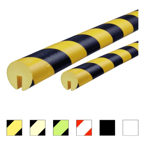 Kantenschutzprofil Knuffi Typ B B+ aufsteckbar in gelb-schwarzen Warnstreifen, runde Schaumstoffkante mit Schlitz zur Befestigung