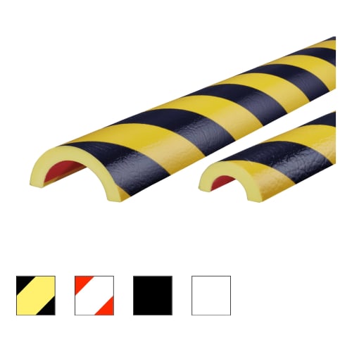 Rohrschutzprofil Knuffi Typ R selbstklebend in gelb-schwarzen Warnstreifen, zwei Größen