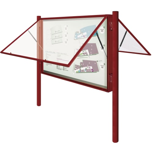 Schaukasten 2000 zweiseitig mit rotem Rahmen und aufklappbaren Glasabdeckungen, VITINCOM®