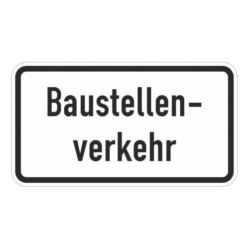 Verkehrsschild Baustellenverkehr VZ 1007-38 weiß mit schwarzem Rand und Schrift