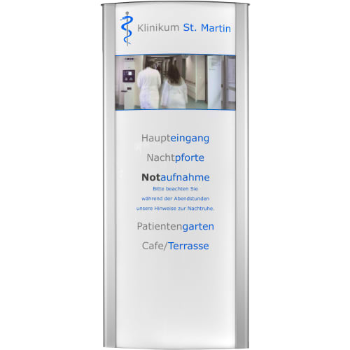 FRANKFURT Außenaufsteller beidseitig beleuchtet mit Klinik St. Martin Beschriftung und Wegweiser zu Haupteingang, Nachtpforte, Notaufnahme, Patientengarten und Cafe/Terrasse