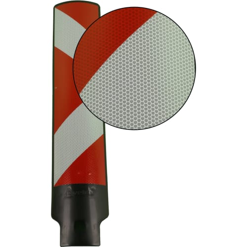 Reflektierende Folie für Sichtzeichen mit rotem und weißem Muster und Nahaufnahme der Wabenstruktur