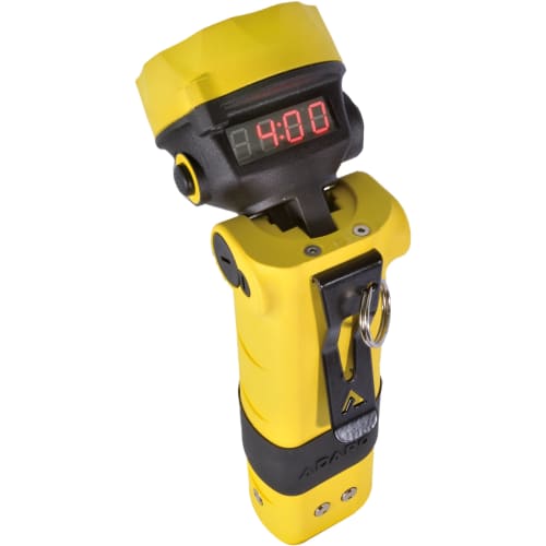 Gelbe Sicherheits-Handleuchte ADALIT L-3000 mit digitaler Anzeige und schwarzem Clip