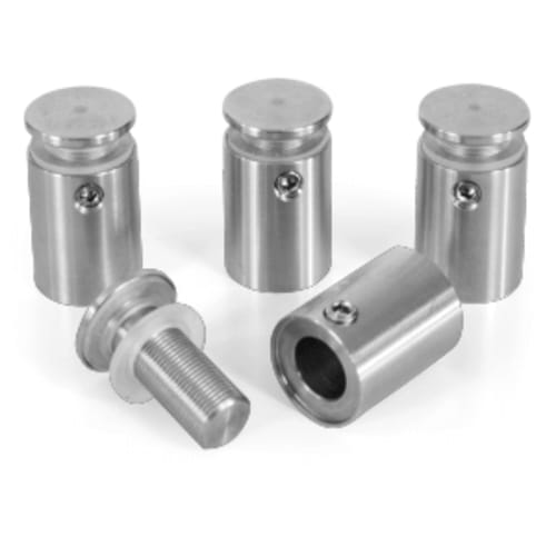 Edelstahl Abstandhalter zur Wandmontage, fünf Stück, zylindrisch, mit Schrauben