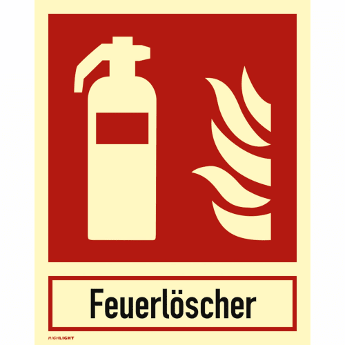 Feuerlöscher Symbol mit Flammen und Schriftzug nach ISO 7010