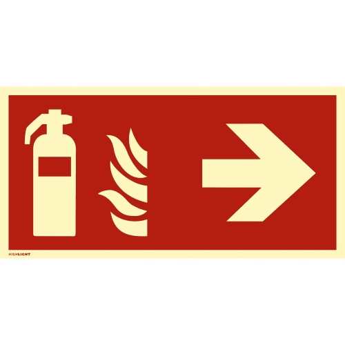 Kombischild Feuerlöscher rechts mit Feuer und Pfeil nach ISO 7010