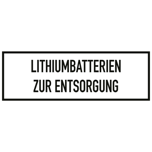 Gefahrzettel Lithiumbatterien zur Entsorgung mit schwarzem Rahmen und Text